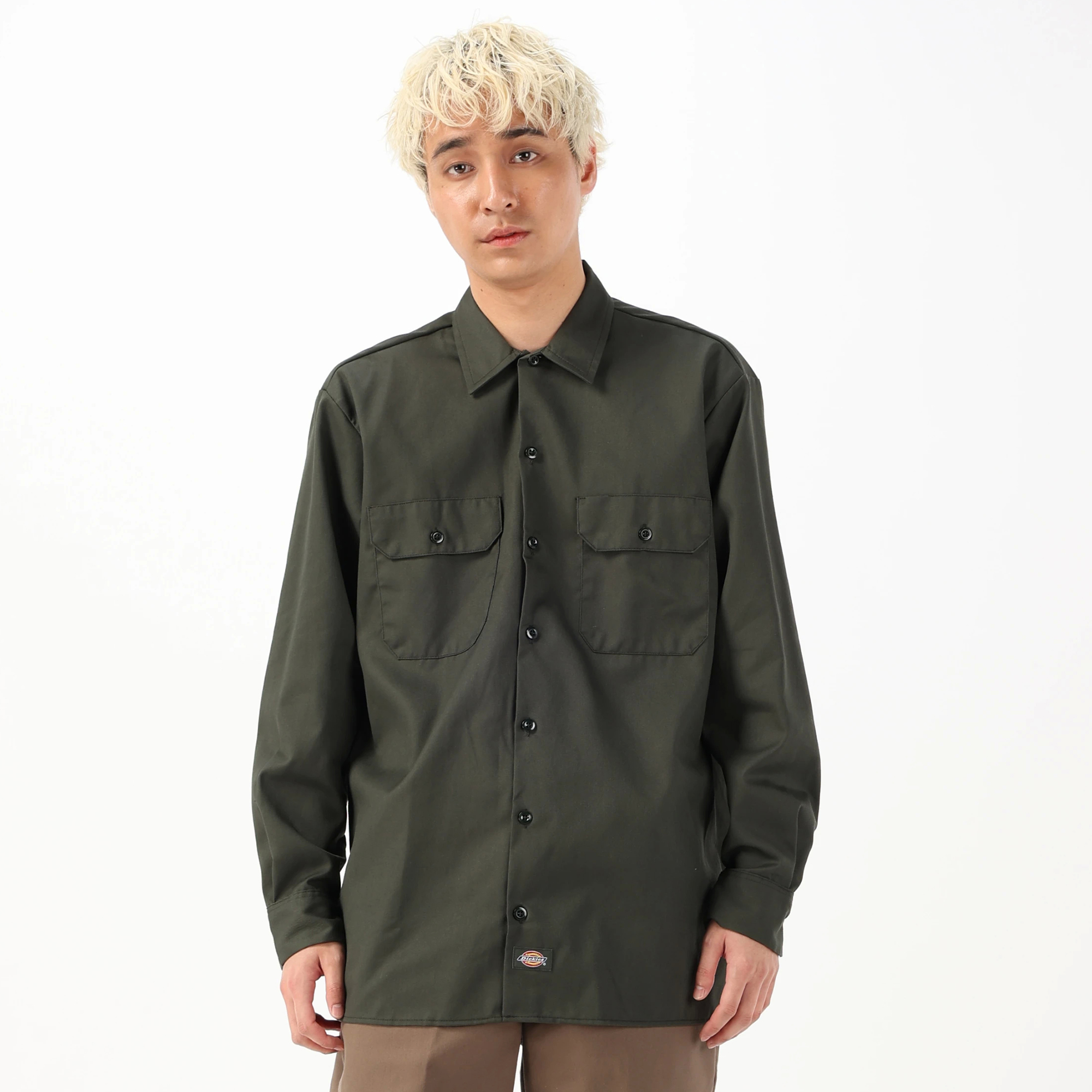ディッキーズ 人気カラー ワークシャツ 長袖シャツ グリーン M 古着｜ファッション