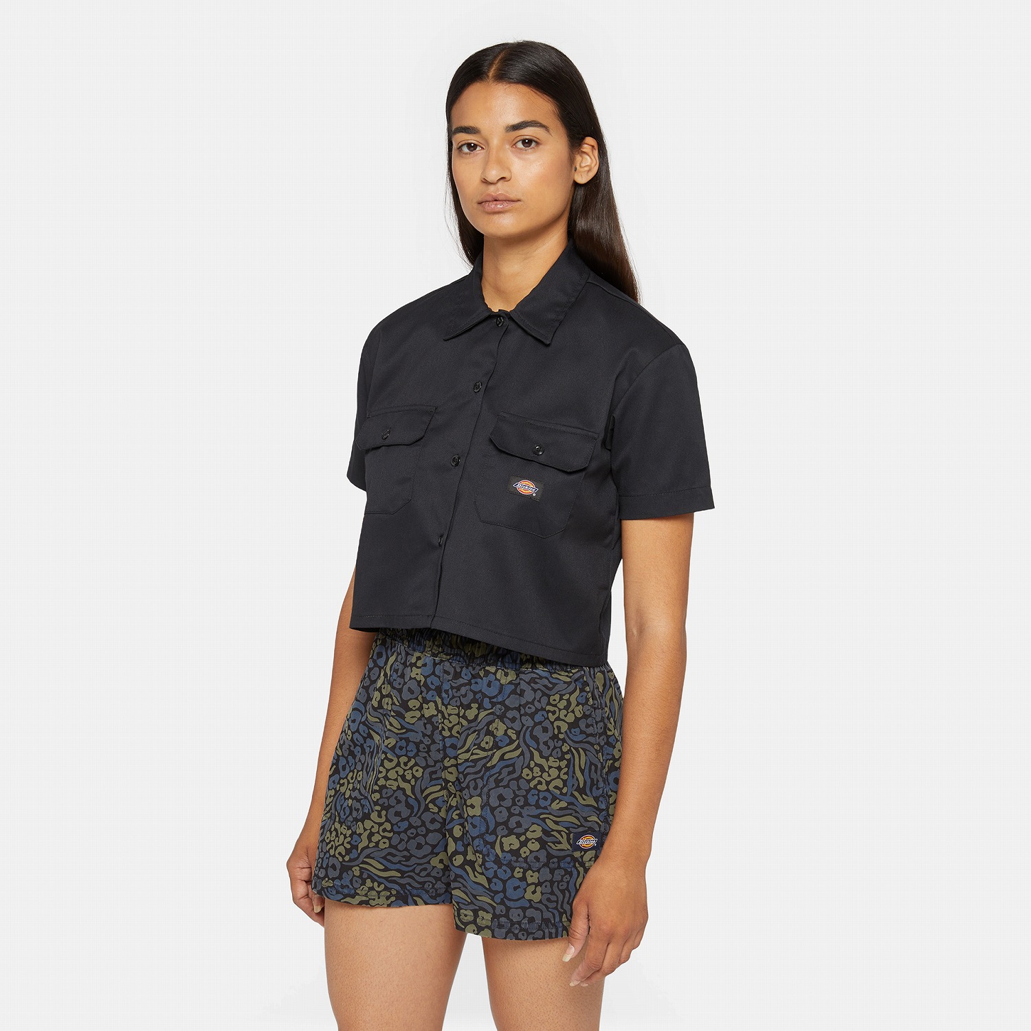 ディッキーズdickiesクロップドワークシャツカットオフ ツイル クロップド S/S ワークシャツ レギュラーフィット 